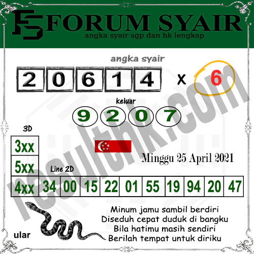 Forum Syair SGP Minggu 25 April 2021